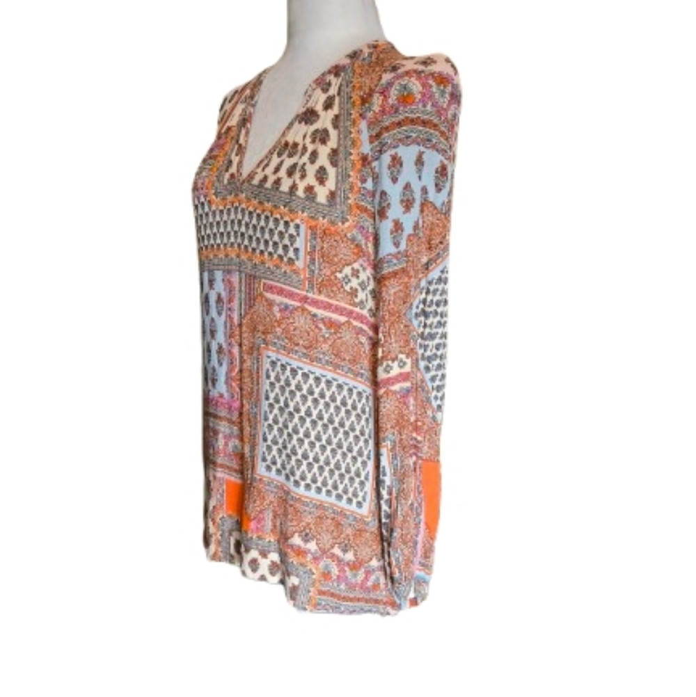 Boho Patchwork V-Neck Blouse In Soft Neutrals - image 7